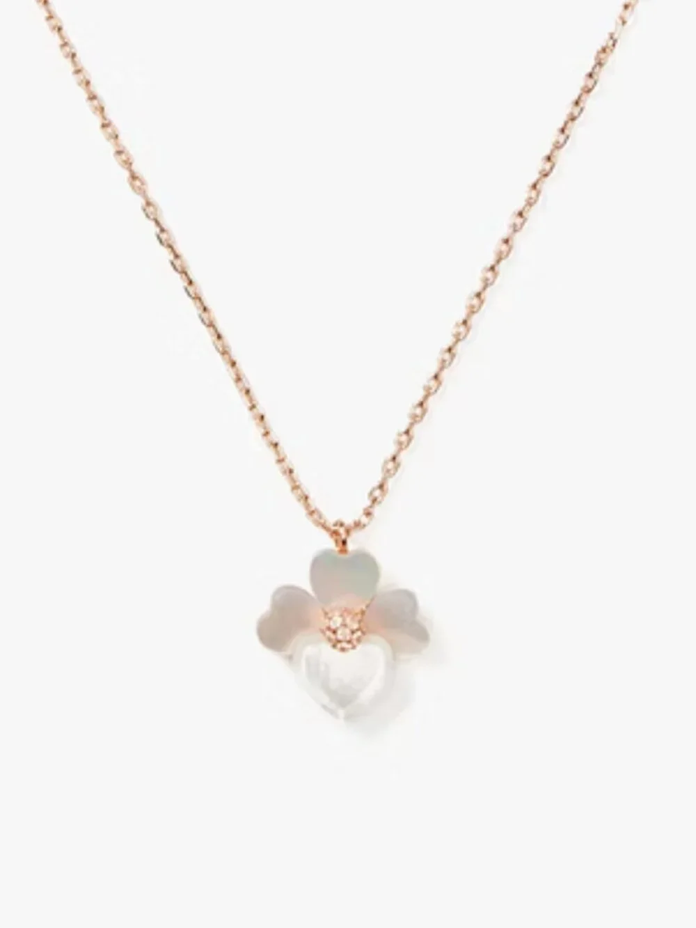 Kate Spade Mother of Pearl Flower Heart Pendant Necklace Rose Gold